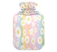 White Daisy Colorful Stripes hot Water Bottles with Soft Cover, 1L hotwater Bag for Tummy Warmer, Tummy Warmer