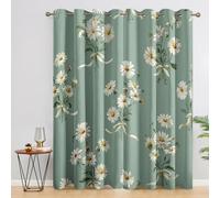 White Daisy Curtains Blackout for Home Decor, Thermal Curtains Sage Green Flower Pattern, Living Room & Bedroom Eyelet Drapes 54 Inch Drop, 46x54, 2 Panels B&165