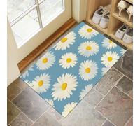 White Daisy Doormat - Inside And Outside Welcome Mat, Sky Blue Indoor Front Doormat With Non-Slip Backing, Heavy Duty Entrance Mat, 60 X 90 Cm Minimalism