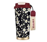 White Daisy Double Wall Stainless Steel Vacuum Insulated Travel Mug with Splash-Proof Lid Perfect for Camping & On-The-Go