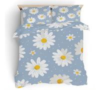 White Daisy Duvet Cover Set, Floral Girl Bedding Set, Soft Breathable Microfiber Single Quilt Cover 2 Piece with Zipper Closure, 1 Duvet Cover 135x200 cm 1 Pillowcase