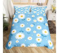 White Daisy Duvet Cover Set King Size, Botanical Garden Artwork Comforter Cover with 2 Pillowcases, Plants Theme Floral Bedding Set 3pcs for Kids Girls Room Decor Lightweight Bedspread Cover