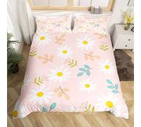 White Daisy Duvet Cover Set Single Size, Flower Leaves Bedding Set 2pcs for Kids Boys Girls Bedroom Decor, Botanical Floral Print Comforter Cover Soft Polyester Quilt Cover with 1 Pillowcase