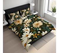 White Daisy Duvet Cover Sets, Botanical Leaves Flower Emperor Size Bedding Sets, Soft Reversible Microfiber Quilt Cover & 2 Pillowcases, Zipper Closure, Bedroom Decor BhT19