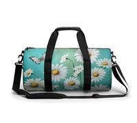 White Daisy Floral Turquoise Funny Large Gym Bag Novelty Lightweight Duffel Bag Travel Tote Bags