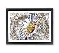 White Daisy Flower No.7 Modern BG Framed Print | A3 Black Framed Wall Art | Ready to Hang | Modern Floral Picture | Living Room Bedroom Lounge Office