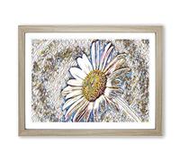 White Daisy Flower No.7 Modern BG Framed Print | A3 Oak Framed Wall Art | Ready to Hang | Modern Floral Picture | Living Room Bedroom Lounge Office