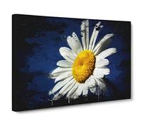 White Daisy Flower No.7 Modern CB Canvas Wall Art Print Ready to Hang, Framed Picture for Living Room Bedroom Home Office Décor, 20x14 Inch (50x35 cm)