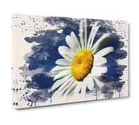 White Daisy Flower No.7 Modern FC Canvas Print | Gallery Wrapped 30mm Frame Wall Art | 20x14 inches | Ready to Hang | Modern Floral Picture | Living Room Bedroom Lounge Office
