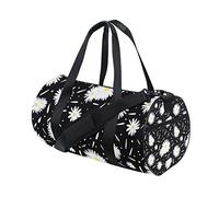 White Daisy Flower On Black Gym Duffel Bag Canvas Travel Weekender Luggage Handbag for Men Women Sports and Overnight