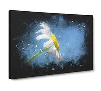 White Daisy Flower Paint Splash Modern Art Canvas Wall Art Print Ready to Hang, Framed Picture for Living Room Bedroom Home Office Décor, 20x14 Inch (50x35 cm)