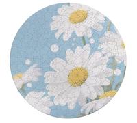 White Daisy Flower Personalized Jigsaw Puzzles, 195Pcs Custom Wooden Jigsaw Puzzle Round Puzzle Gift Adult