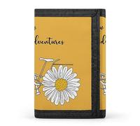 White Daisy Flower with Quotes Say Yes to New Adventure on Yellow Trifold Wallet, Stylish Purse With Keychain, Credit Pass Case Card-Holder for Crash Bills Receipts Women Men 5 x 3.3 x 0.2 Inch