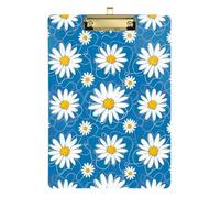White Daisy Flowers Blue Clipboard Cute Clip Board Cute Decorative Letter Size Clipboards with Low Profile Metal Clip for Women Men Teachers Nurses