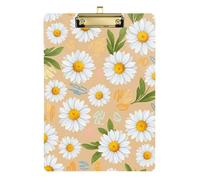 White Daisy Flowers Clipboard Acrylics Writing Board Wordpad Clipboards Standard Size with Low Profile Metal Clip for Nurses Teachers Coaches