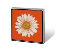 White Daisy Flowers on Bright Orange Linen Unisex Brooches & Pins Square Lightweight Lapel Badge Jewelry for Clothing Shawl Hat