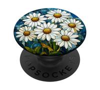 White Daisy Flowers Round Floral Artwork PopSockets Adhesive PopGrip