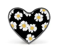 White Daisy Flowers Seamless on Black Dark Heart Brooch Pin, Unisex Smooth Surface Lapel Tie Pin, Lightweight Badge Jewelry Crafts Decor for Costume Accessory Men Women