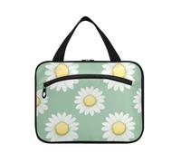 White Daisy Hanging Bag for Travel with Hook, Designer Necessities Makeup Bag for car for Women Must Haves Trip maletín para maquillaje L