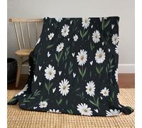 White Daisy Heart Throw Blanket, Cartoon Style Print Flannel Throw Blanket, Black Soft Flannel Blankets for Home Bedroom Couch Bed Decor 130x150cm