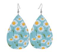 White Daisy In Light Blue Background Gift Earrings For Women, Teardrop Shape Dangle Earrings, Fashion-Forward Drop Jewelry For Daily Wear