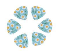 White Daisy in Light Blue Background Print Guitar and Ukulele Picks For Music Lovers 12 PCS Mixed Gauges(0.46/0.71/0.96mm)