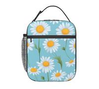 White Daisy in Light Blue Background Print Portable Lunch Tote Reusable Meal Bag Keep Food Fresh School Work Travel Picnic
