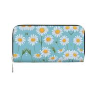 White Daisy in Light Blue Background Print Women Wallet Trendy Travel-Friendly 7.9X3.9in Casual Clutch Purse Gift for Ladies, Black, One Size, Art