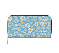 White Daisy in Light Blue Background Print Women Wallet Trendy Travel-Friendly 7.9X3.9in Casual Clutch Purse Gift for Ladies, Black, One Size, Art