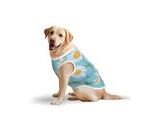 White Daisy In Light Blue Background Soft Cotton T-Shirt Vest For Large Dogs, Print Pet Clothes Breathable Pet Pullover Tee Sleeveless Sweatshirt (3xl-5xl)