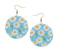 White Daisy In Light Blue Background Trendy Leather Earrings For Women Dangle 1 Pair Lightweight Printed Piercing Earrings Jewelry Gifts For Women Girls