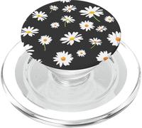 White Daisy Pattern on Dark Charcoal Aesthetic Cute Floral PopSockets PopGrip for MagSafe