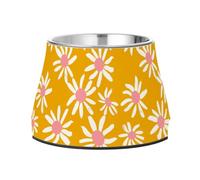 White Daisy Petals Yellow Bowl for Dogs Non Slip Stainless Steel Cat Feeding Bowls for Medium Dogs Slow Down Eating