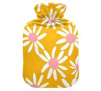 White Daisy Petals Yellow hot Bottle Water Bag with Soft Cover, 2L hot compresses for The Body for Neck and Shoulder Pain Relief