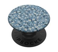 White Daisy Picking Daisies Dusty Blue Cottagecore Pattern PopSockets Adhesive PopGrip