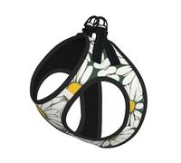 White Daisy Print Adjustable Reflective Harness Leash Set For Cats, Dogs And Small Pets, Soft Breathable Mesh Walking Vest With Escape-Proof Lead