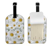 White Daisy Print Bag Tags Stylish Luggage Tag 4.3 X 2.76 Inch Essential Travel Accessory Suitcases