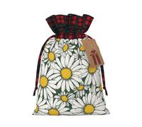 White daisy Print Christmas Drawstring Bags Reusable Santa Sack,for Candy,Wedding,Gifts And Storage
