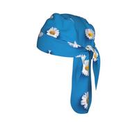 White Daisy Print Cycling Skull Cover Moisture Wicking Headwrap Under Helmet Tie Back Modern Beanie 22-24 In