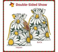 White daisy print Drawstring Gift Bag for Wedding Party Birthday Unique Present Bag Reusable Canvas Bag,1 Piece M