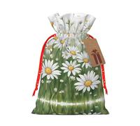 White Daisy Print Drawstring Pouch For Gifts,Reusable Adorable Gift Bags,Perfect For Jewelry And More