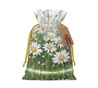 White Daisy Print Drawstring Pouch For Gifts,Reusable Adorable Gift Bags,Perfect For Jewelry And More