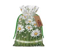 White Daisy Print Drawstring Pouch For Gifts,Reusable Adorable Gift Bags,Perfect For Jewelry And More
