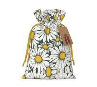 White Daisy Print Drawstring Pouch For Gifts,Reusable Adorable Gift Bags,Perfect For Jewelry And More