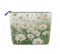 White Daisy Print Fake Hemp Makeup Bag – Travel Toiletry Pouch for Women, Daily Storage, Business Trips, and More