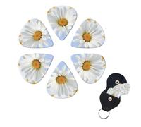 White Daisy Print Guitar Picks 6 Pack Guitar Plectrums with Pick Holders Bass Picks For Acoustic Guitar Bass Electric Ukulele Includes 0.46mm, 0.71mm, 0.96mm