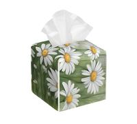White Daisy Print Leather Tissue Box Cover â€“ Elegant Bathroom, Living Room, Table, Desk, Office, Car Organizer Holder