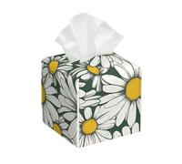 White daisy Print Leather Tissue Box Cover â€“ Elegant Bathroom, Living Room, Table, Desk, Office, Car Organizer Holder