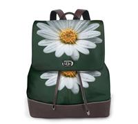 White Daisy Print Leather Women's Backpack Travel Bag Ladies Versatile Small Backpack Business Leisure,One Size