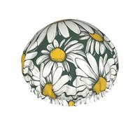 White daisy Print Shower Cap with Elastic and Reusable for Long and Short Hair,Double Layers Hair Cap